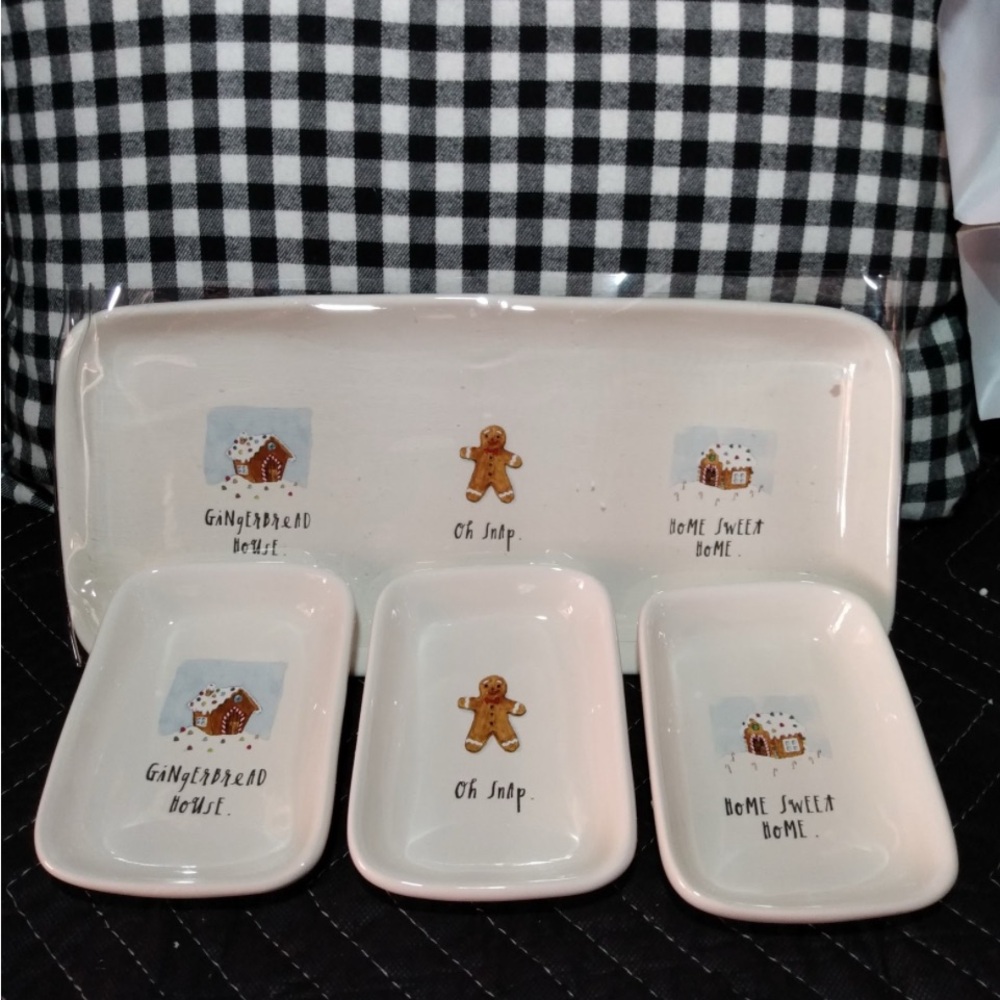 Rae Dunn White Ceramic Tray and Plates Set
